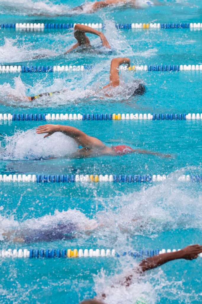 person swimming in the pool